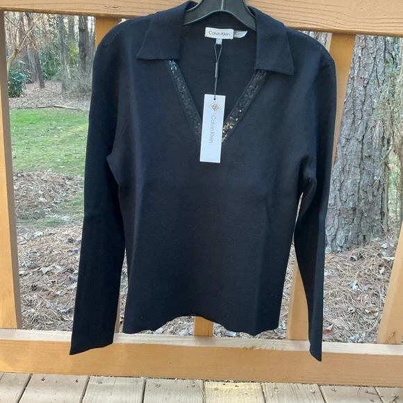 NWT Calvin Klein Black Pullover V-Neck Sweater - Picture 8 of 9